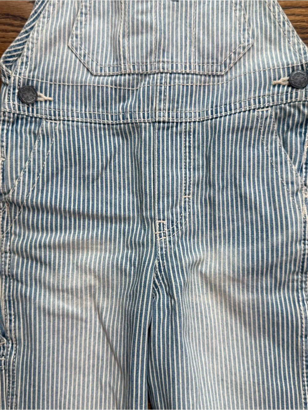 OshKosh B'gosh Kids Light Blue White Pinstripe Train Conductor Overalls Size 2T